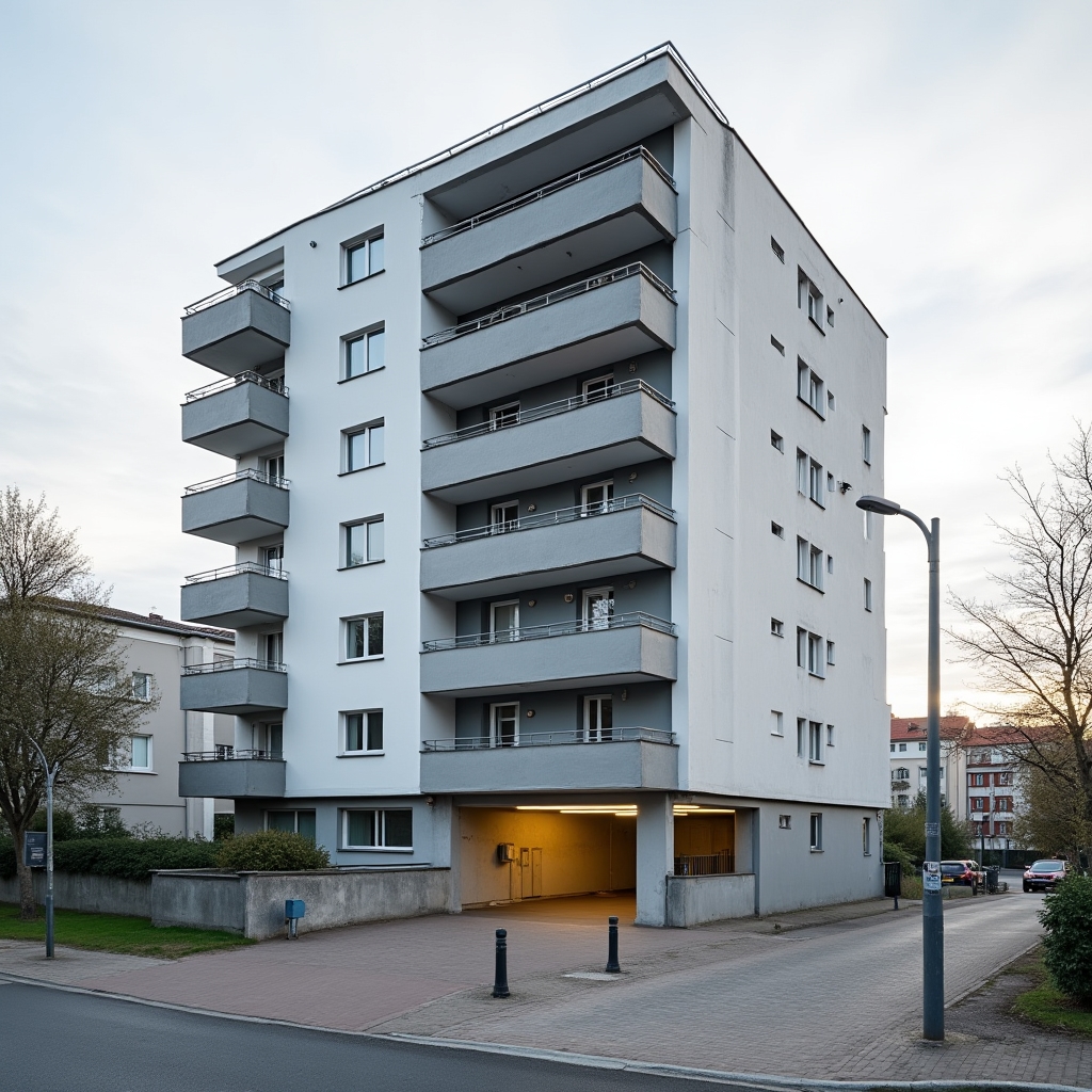 Residential apartment building in Gdynia with underground parking entrance